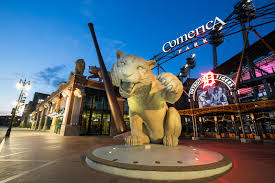 Tiger statue outside the entrance of Comerica Park.